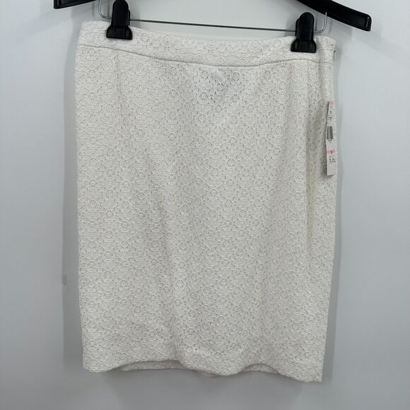 Nine West Pencil skirt Suit Size 10 2pc White Lace Short Sleeve Tea Wedding - Picture 4 of 11